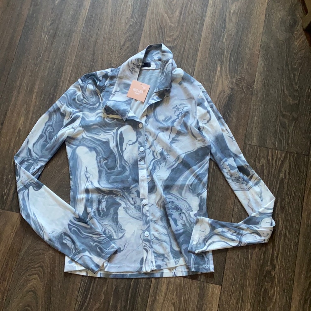 Miss Lola Gray Button Up Mesh